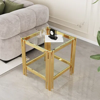 Streamdale Furniture Streamdale Tempered Glass And Steel End Table (double Layer)
