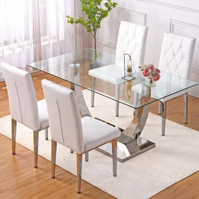 Streamdale Furniture Streamdale Tempered Glass Dining Set With 4 Dining Chairs (63"x35.4")