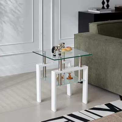 Streamdale Furniture Streamdale Tempered Glass End Table, 2-tier Storage, Living Room Side Table