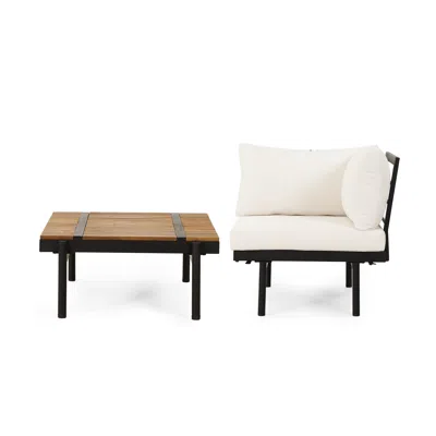 Streamdale Furniture Streamdale Theo Acacia Wood Corner Sofa And Coffee Table Set: Modern Elegance For Outdoor Living