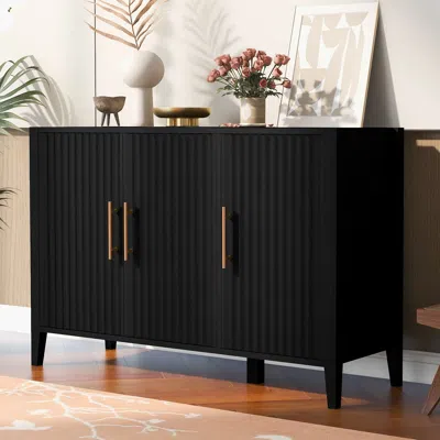 Streamdale Furniture Streamdale Three-door Storage Cabinet With Metal Handles For Any Room In Black