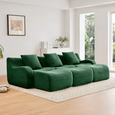 Streamdale Furniture Streamdale Three-seat Boneless Sofa, Teddy Fabric, No Assembly, Curved Armrest, Green