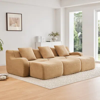 Streamdale Furniture Streamdale Three-seat Teddy Fabric Sofa, No Assembly Required, Camel