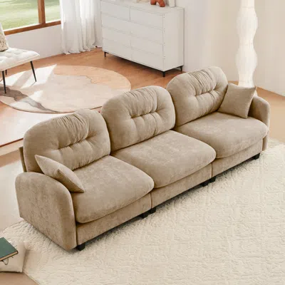 Streamdale Furniture Streamdale Three-seater Modular Chenille Sectional Couch With Tufted Cushions, Camel In Brown