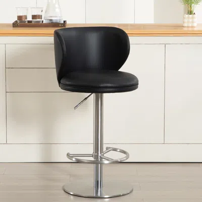 Streamdale Furniture Streamdale Titanium Leather Bar Stool, Swivel Adjustable Height, Black