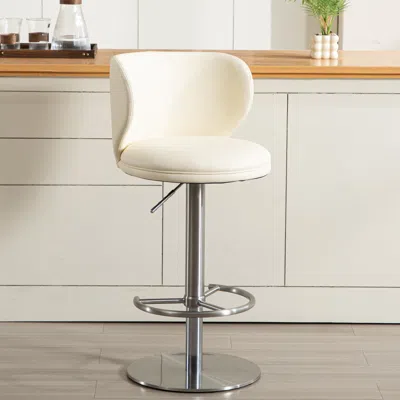 Streamdale Furniture Streamdale Titanium Leather Bar Stool, Swivel Adjustable Height, White