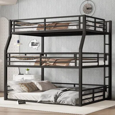 Streamdale Furniture Streamdale Triple Bunk Bed, Full/queen, Metal, Heavy-duty, Black