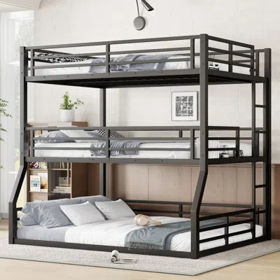 Streamdale Furniture Streamdale Triple Bunk Bed, Full/xl & Queen, Metal, Heavy-duty, Black