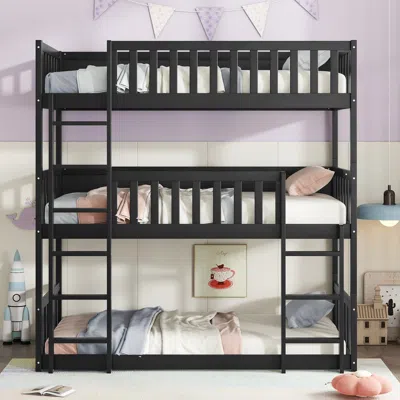 Streamdale Furniture Streamdale Triple Bunk Bed, Twin Over Twin Over Twin, Rubber Wood, Black