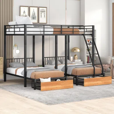 Streamdale Furniture Streamdale Triple Bunk Bed With Storage And Guardrails In Black