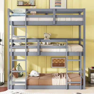 Streamdale Furniture Streamdale Triple Twin Bunk Bed, Detachable, Rubber Wood, Grey