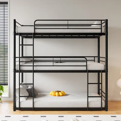 Streamdale Furniture Streamdale Triple Twin Bunk Bed, Twin X3 Metal Platform, 2 Ladders, No Box Spring