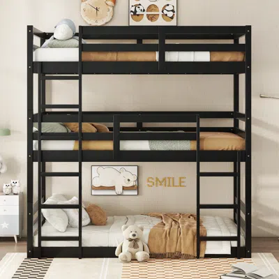 Streamdale Furniture Streamdale Triple Twin Bunk Bed With Built-in Ladders And Guardrails