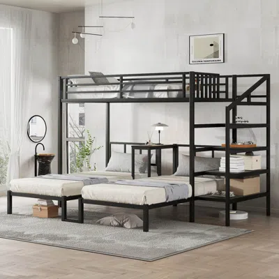 Streamdale Furniture Streamdale Triple Twin Bunk Bed With Desk & Shelves - Black