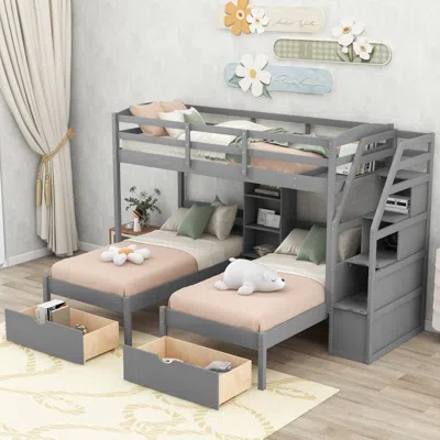 Streamdale Furniture Streamdale Triple Twin Bunk Bed With Drawers & Staircase Storage