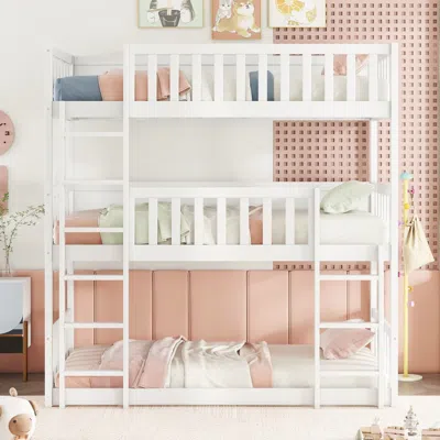 Streamdale Furniture Streamdale Triple Twin Rubberwood Bunk Bed, Ladders, White