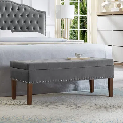 Streamdale Furniture Streamdale Tufted Bench With Storage In Gray