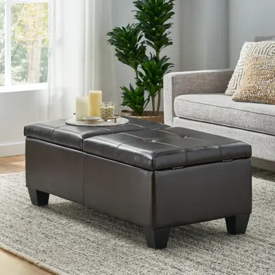 Streamdale Furniture Streamdale Tufted Leather Storage Ottoman - Dual Opening Tray Top