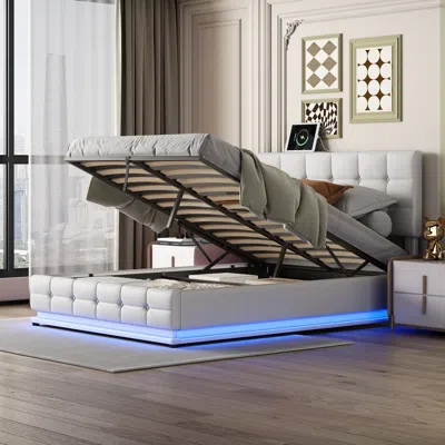 Streamdale Furniture Streamdale Tufted Pu Upholstered Platform Bed With Hydraulic Storage System