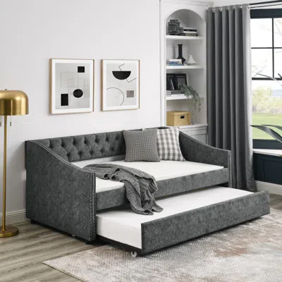 Streamdale Furniture Streamdale Tufted Upholstered Twin Daybed With Trundle In Gray