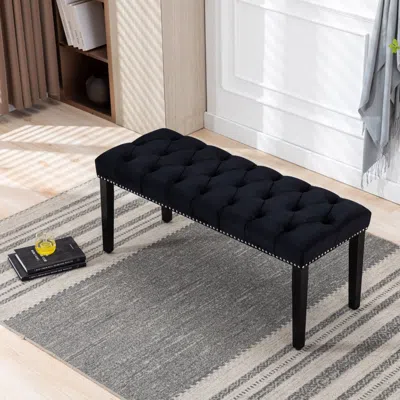 Streamdale Furniture Streamdale Tufted Velvet Bench Ottoman - Black