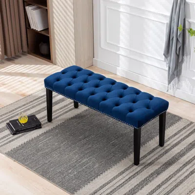 Streamdale Furniture Streamdale Tufted Velvet Bench Ottoman - Blue