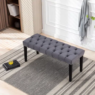 Streamdale Furniture Streamdale Tufted Velvet Bench Ottoman - Dark Gray