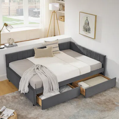 Streamdale Furniture Streamdale Tufted Velvet Upholstered Bed Frame With Drawers And Backrest