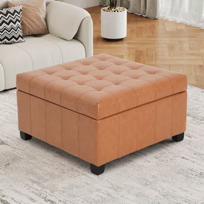 Streamdale Furniture Streamdale Tufted Waffle Stitch Storage Ottoman - 31" X 31"