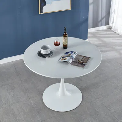 Streamdale Furniture Streamdale Tulip Table Mid-century Dining Table For 4-6 People With Round Mdf In White