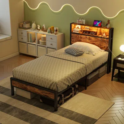Streamdale Furniture Streamdale Twin Bed Frame With Headboard Storage & Charging