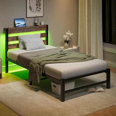 Streamdale Furniture Streamdale Twin Bed Frame With Headboard, Usb Charging, Led