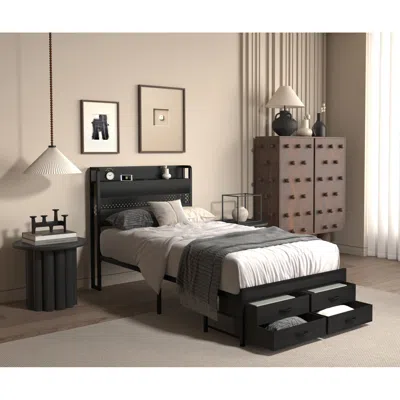 Streamdale Furniture Streamdale Twin Bed Frame With Storage, Black Metal Platform