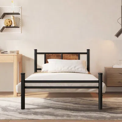 Streamdale Furniture Streamdale Twin Bed Frame With Wood Headboard, Metal Slats, Easy Assembly
