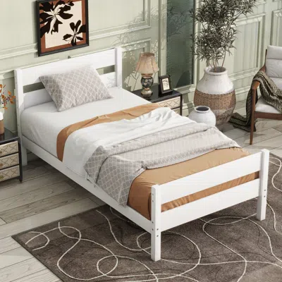 Streamdale Furniture Streamdale Twin Bed With Headboard And Footboard,rubber Wood Bed,white