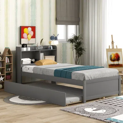 Streamdale Furniture Streamdale Twin Bed With Trundle, Bookcase In Gray
