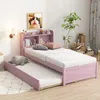 Streamdale Furniture Streamdale Twin Bed With Trundle,bookcase,pink In Pink