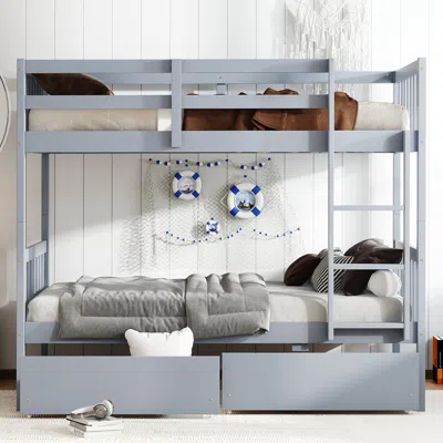 Streamdale Furniture Streamdale Twin Bunk Bed With 2 Drawers And Convertible Twin Beds