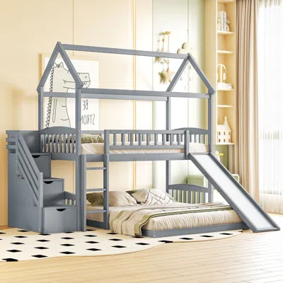 Streamdale Furniture Streamdale Twin Bunk Bed With Drawers, Slide, White