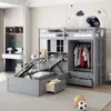Streamdale Furniture Streamdale Twin Bunk Bed With Drawers, Wardrobe, Storage Shelves And Hydraulic Bed,gray In Gray
