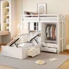 Streamdale Furniture Streamdale Twin Bunk Bed With Drawers, Wardrobe, Storage Shelves And Hydraulic Bed,gray In White