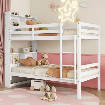 Streamdale Furniture Streamdale Twin Bunk Bed With Shelves And Guardrails, Converts To 2 Beds