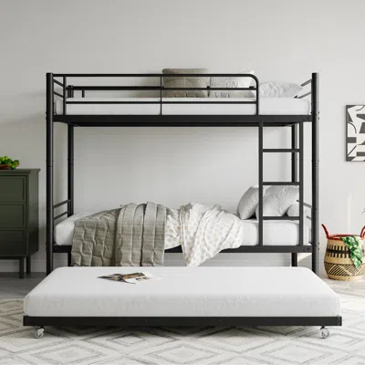 Streamdale Furniture Streamdale Twin Bunk Bed With Trundle, Metal, Noise Free, Black