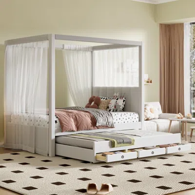 Streamdale Furniture Streamdale Twin Canopy Platform Bed With Trundle And Storage In White