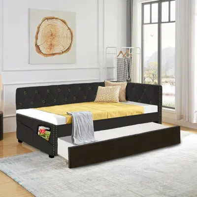 Streamdale Furniture Streamdale Twin Daybed Bed Frame With Trundle, Black Velvet