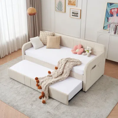 Streamdale Furniture Streamdale Twin Daybed Frame With Trundle, Sofa Bed For Living Room Guest Room In White