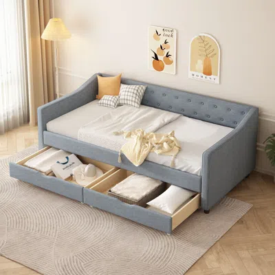 Streamdale Furniture Streamdale Twin Daybed With Drawers, Tufted Sofa Bed - Light Grey In Gray
