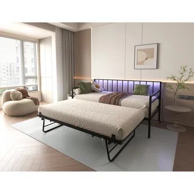 Streamdale Furniture Streamdale Twin Daybed With Led Lights, Adjustable Frame & Trundle