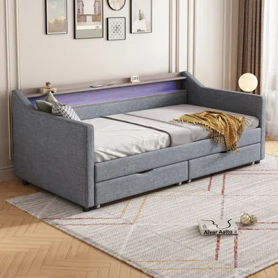 Streamdale Furniture Streamdale Twin Daybed With Storage & Usb, Linen Sofa With Led Light