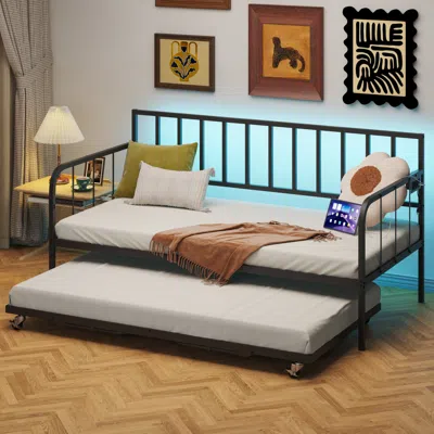 Streamdale Furniture Streamdale Twin Daybed With Trundle - Metal Frame, Space Saving In Brown
